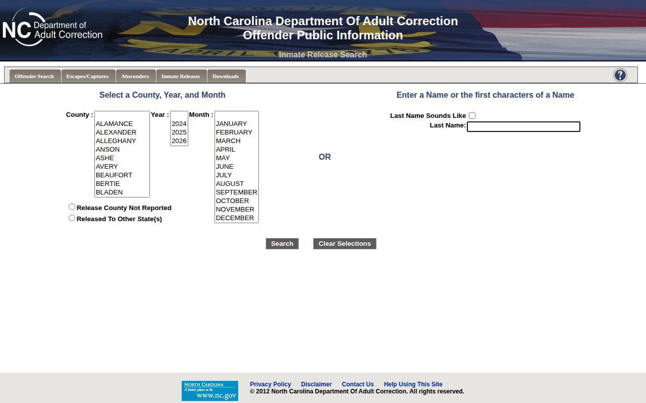 Guilford County NCDAC released inmate county year and month search