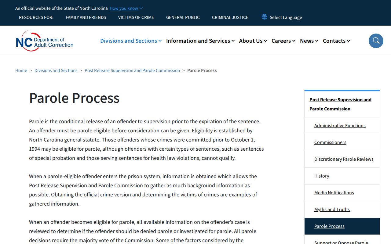 North Carolina file review process for Guilford County parole cases