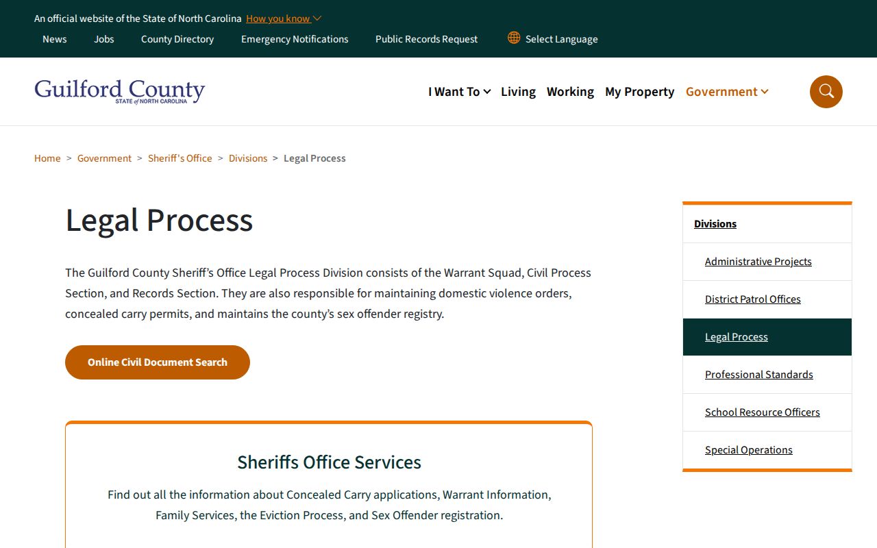 Guilford County Records Section contact source for a released inmate booking photo request