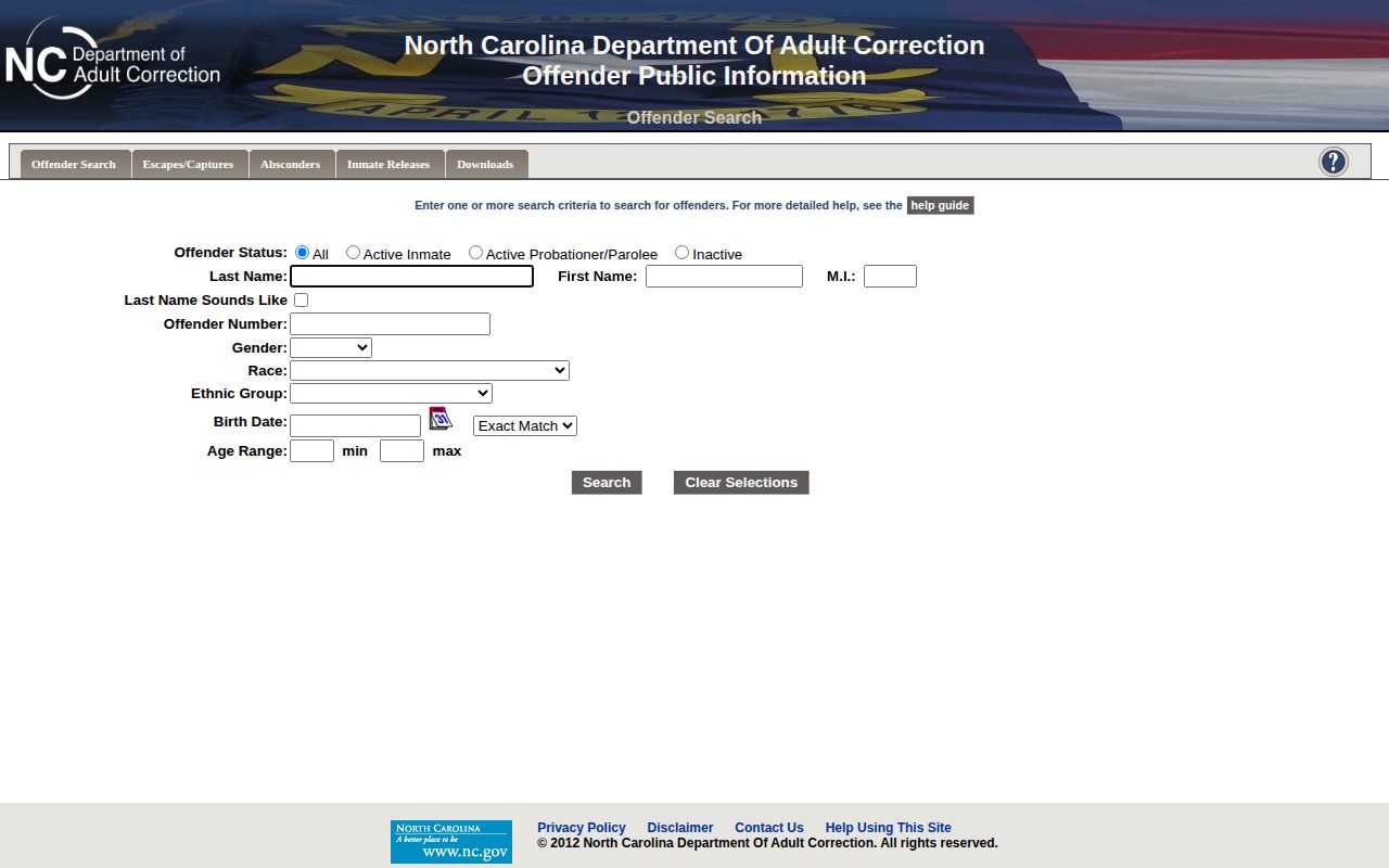 Guilford County parole and probation status choices in the NCDAC offender search